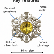 Scottish Thistle Brooch with Gemstone – Highland Clan Kilt Pin – Celtic Luck Symbol – Silver Finish – Kilts Boutique
