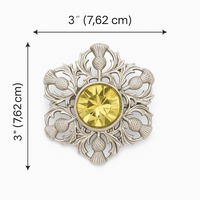Scottish Thistle Brooch with Gemstone – Highland Clan Kilt Pin – Celtic Luck Symbol – Silver Finish – Kilts Boutique