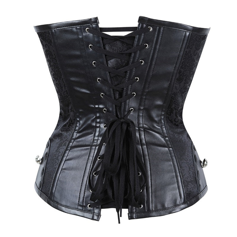 Black Pu Leather Overbust Corset and Bustiers Tops Gothic Corsets Body Shaper Lingerie Women Steampunk Retro Waist Cincher