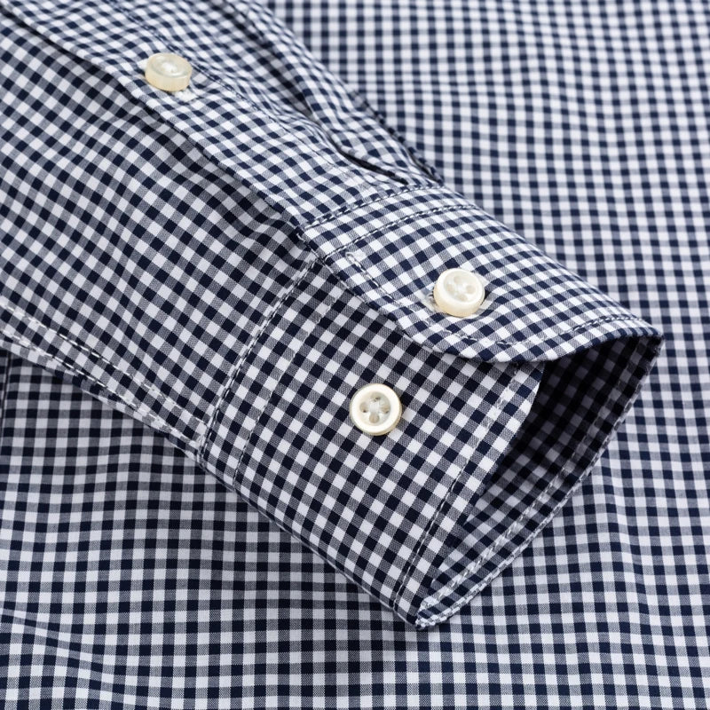 Men's 100% Cotton Standard-Fit Long-Sleeve Casual Checked Shirt Single Patch Pocket Button-down Collar