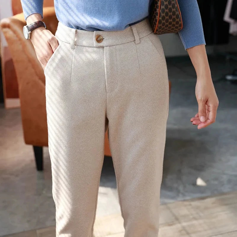 Woolen Pants Women's Harem Pencil Pants 2024 Autumn Winter High Waisted Casual Suit Pants