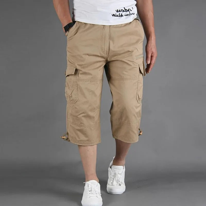 Long Length Cargo Shorts Men Summer Casual Cotton Multi Pockets Hot Breeches Cropped Trousers Military Camouflage Shorts