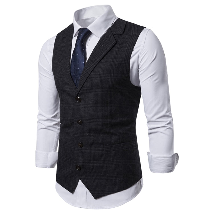 Men's Suit Vest Slim Fit Thin Plaid Men Waistcoat Tops