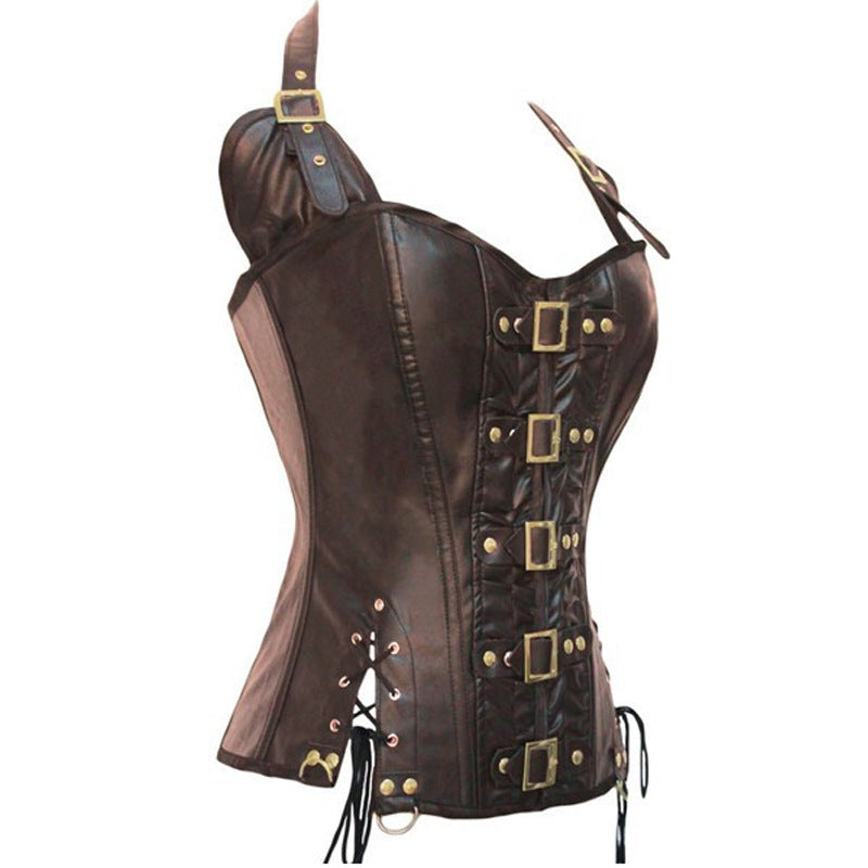 Women Vest Waist Cincher Corsets Faux Leather Bustier Steampunk Corset Boned Corselet Overbust Lace Up