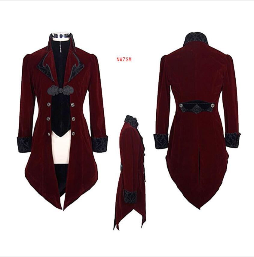 Women Medieval Dress Velet Stand Collar Tailcoat Gothic Vampire Jacket Coats
