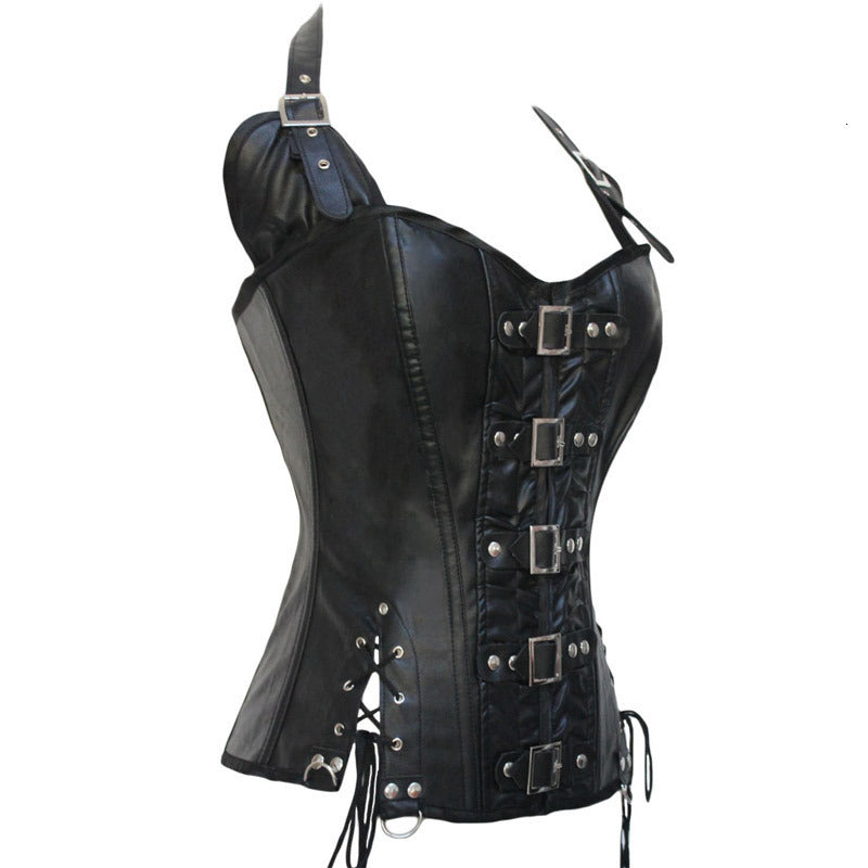 Women Vest Waist Cincher Corsets Faux Leather Bustier Steampunk Corset Boned Corselet Overbust Lace Up