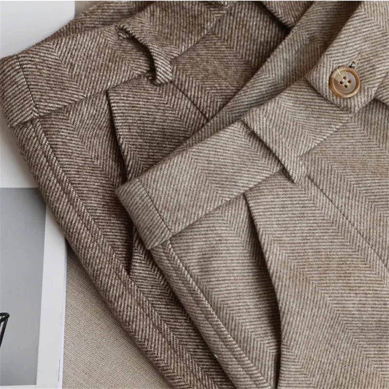 Woolen Pants Women's Harem Pencil Pants 2024 Autumn Winter High Waisted Casual Suit Pants