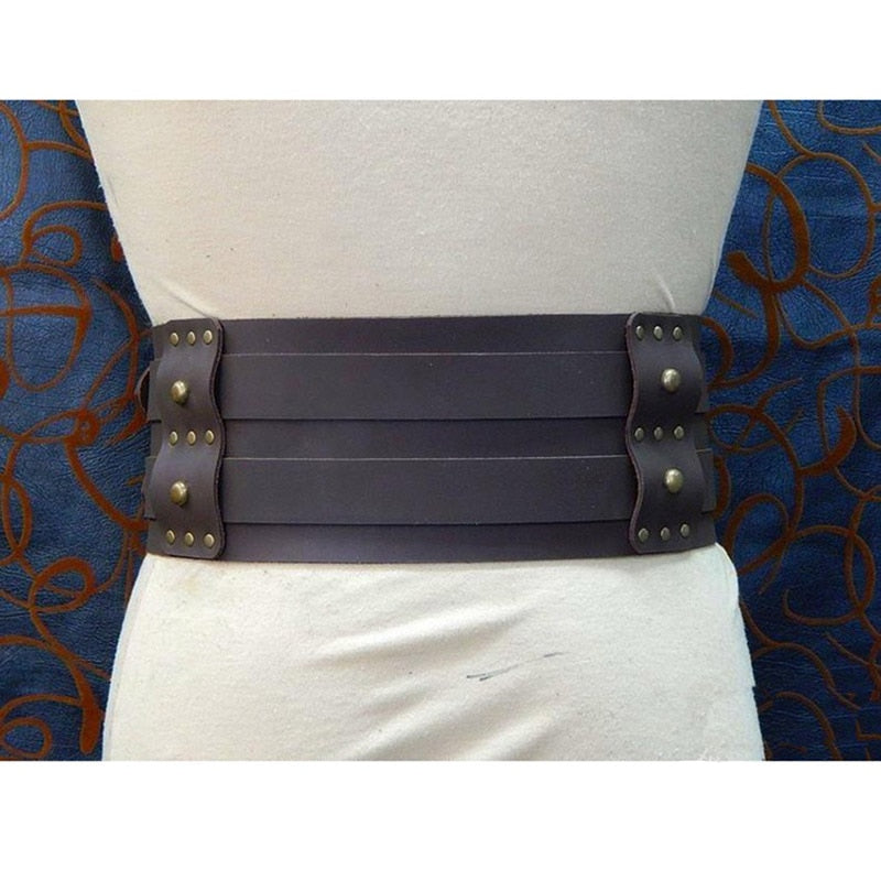 Women Steampunk Medieval Gladiator Barbarian Viking Heavy Belt Double Removable Girdle Leather Rivet Broad Waistband