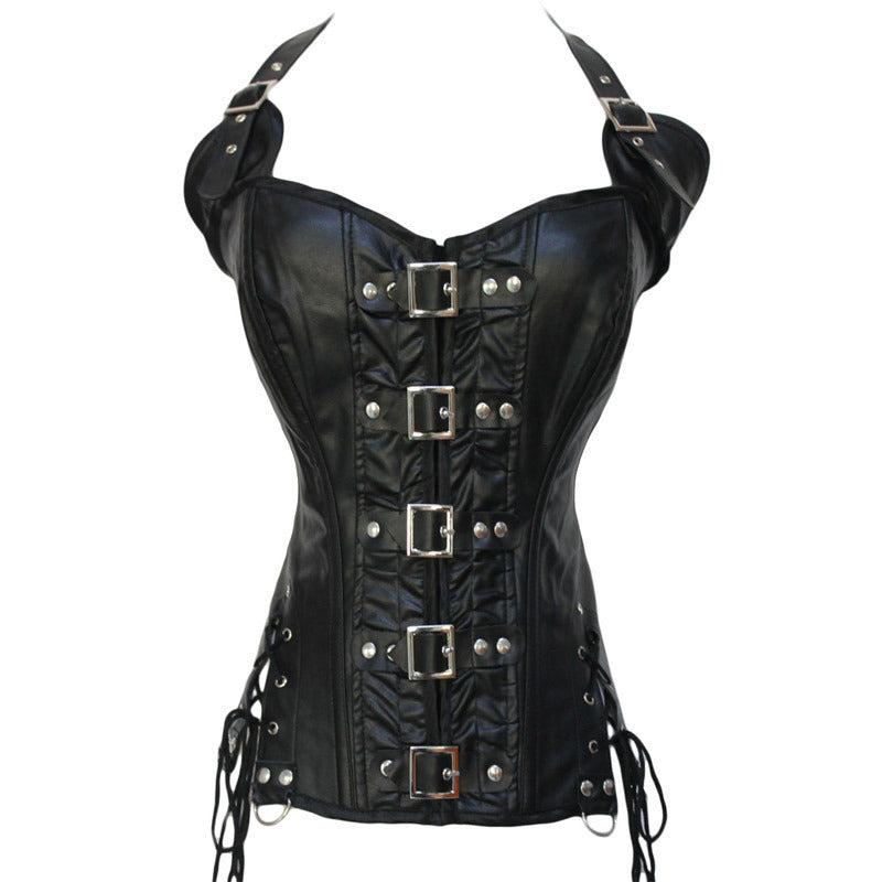 Women Vest Waist Cincher Corsets Faux Leather Bustier Steampunk Corset Boned Corselet Overbust Lace Up