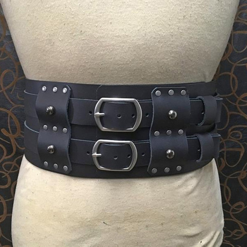 Women Steampunk Medieval Gladiator Barbarian Viking Heavy Belt Double Removable Girdle Leather Rivet Broad Waistband