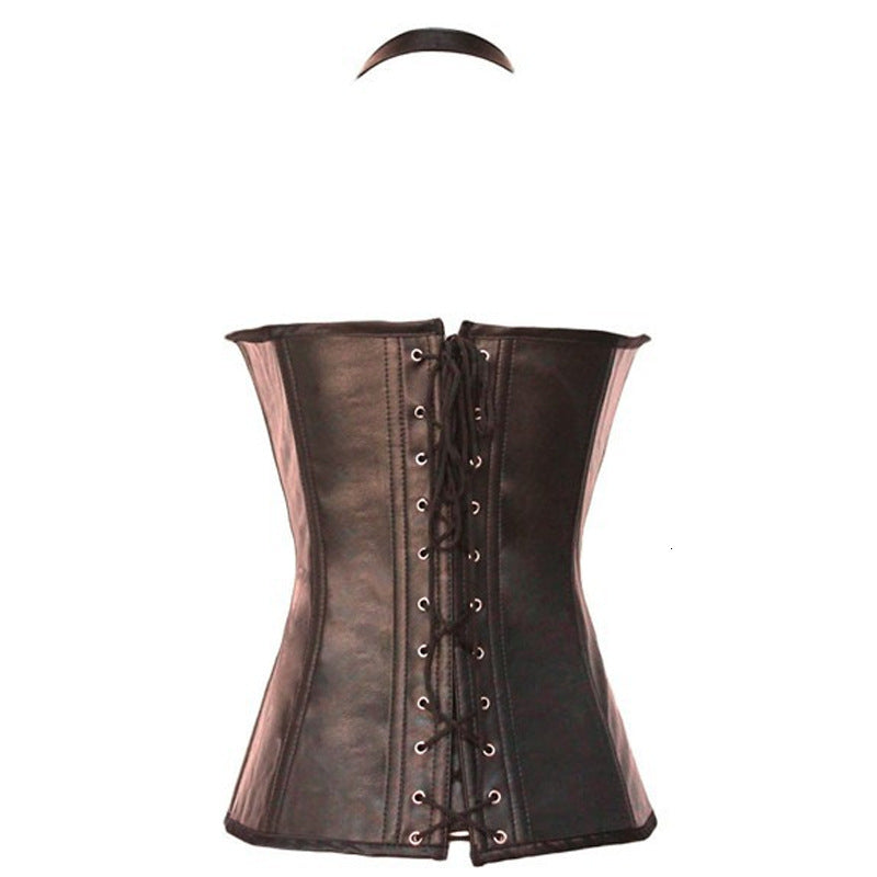 Women Vest Waist Cincher Corsets Faux Leather Bustier Steampunk Corset Boned Corselet Overbust Lace Up