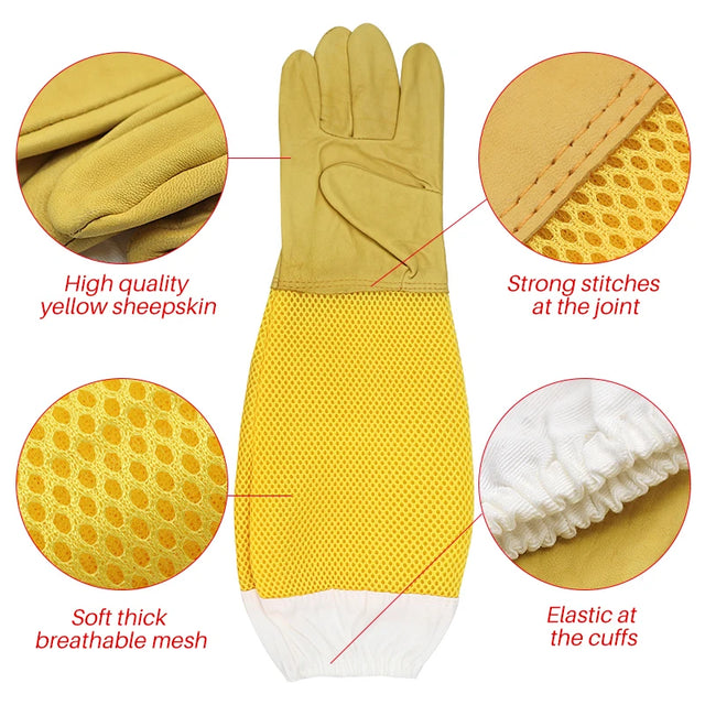 Ventilated Beekeeper Gloves with Protective Sleeves – Professional Anti‑Bee Apiculture Gloves