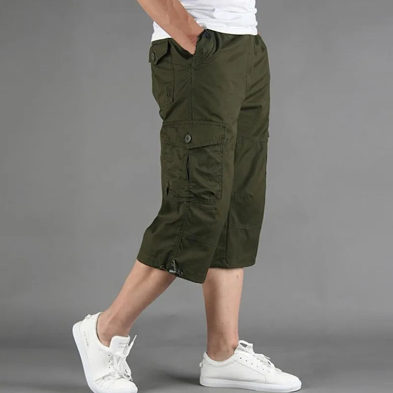 Long Length Cargo Shorts Men Summer Casual Cotton Multi Pockets Hot Breeches Cropped Trousers Military Camouflage Shorts
