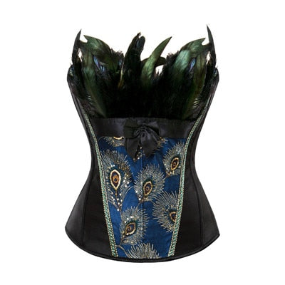 Peacock Feather Corset Lingerie Top Embroidery Overbust Shapewear