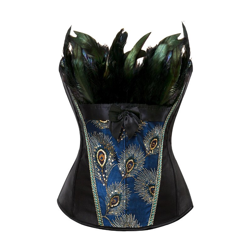 Peacock Feather Corset Lingerie Top Embroidery Overbust Shapewear