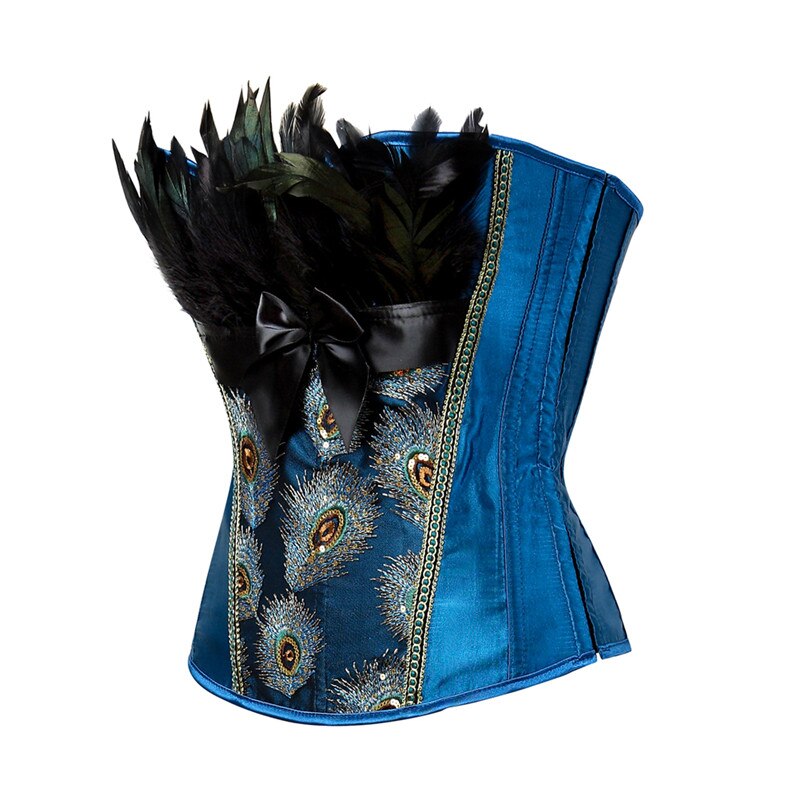 Peacock Feather Corset Lingerie Top Embroidery Overbust Shapewear