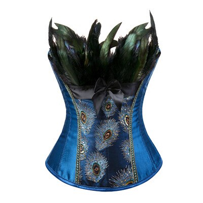 Peacock Feather Corset Lingerie Top Embroidery Overbust Shapewear