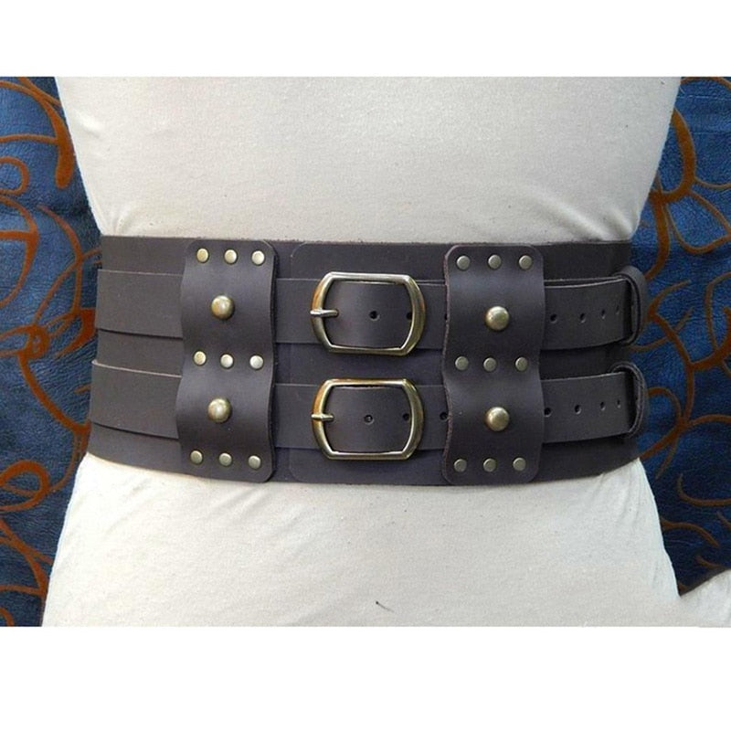 Women Steampunk Medieval Gladiator Barbarian Viking Heavy Belt Double Removable Girdle Leather Rivet Broad Waistband