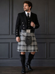 Hamilton Grey Modern Tartan Kilt 8 Yard Traditional Acrylic Wool Scottish Kilt