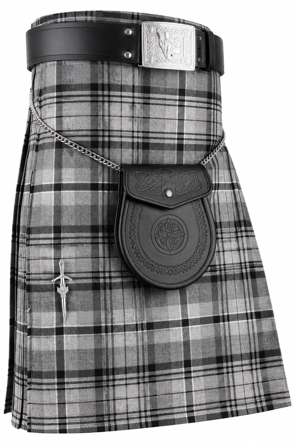 Hamilton Grey Modern Tartan Kilt 8 Yard Traditional Acrylic Wool Scottish Kilt