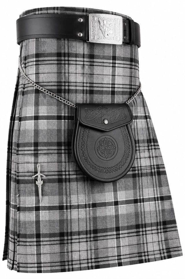 Hamilton Grey Modern Tartan Kilt 8 Yard Traditional Acrylic Wool Scottish Kilt