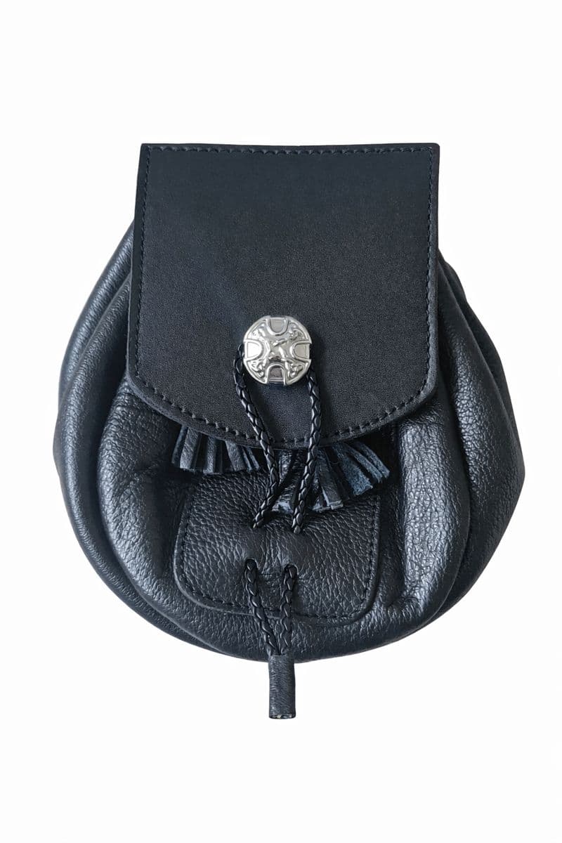 Handmade Black Leather Rob Roy Sporran with Chain Set