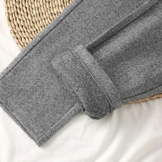 Woolen Pants Women's Harem Pencil Pants 2024 Autumn Winter High Waisted Casual Suit Pants