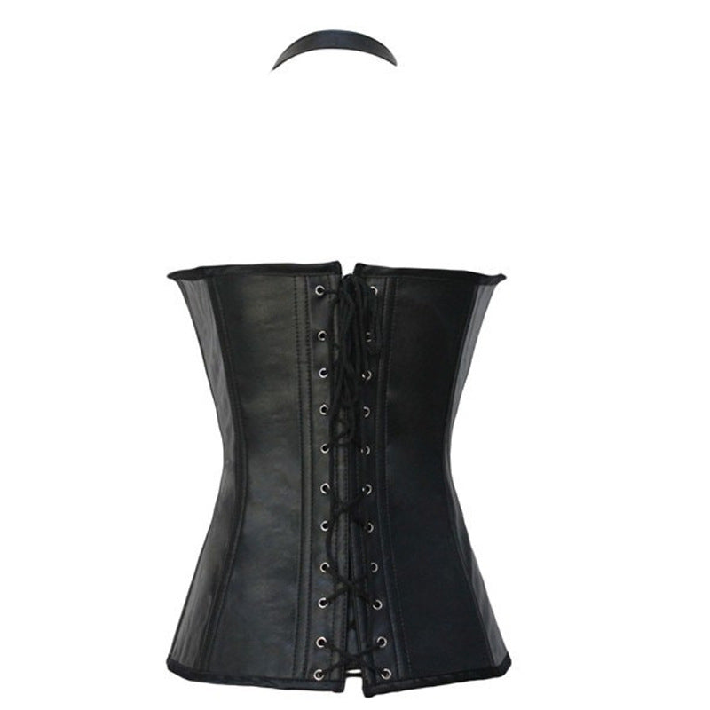 Women Vest Waist Cincher Corsets Faux Leather Bustier Steampunk Corset Boned Corselet Overbust Lace Up