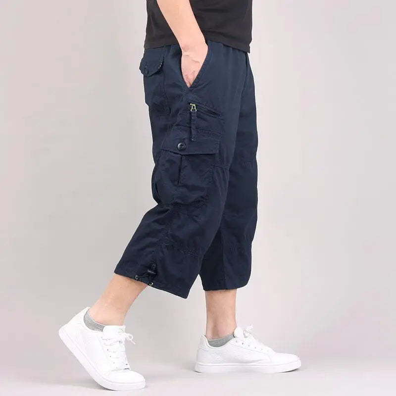 Long Length Cargo Shorts Men Summer Casual Cotton Multi Pockets Hot Breeches Cropped Trousers Military Camouflage Shorts