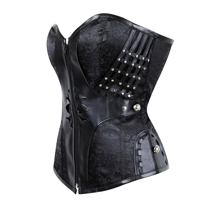 Black Pu Leather Overbust Corset and Bustiers Tops Gothic Corsets Body Shaper Lingerie Women Steampunk Retro Waist Cincher