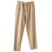 Genuine Leather Harem Pants Women Trousers High Elastic Waist