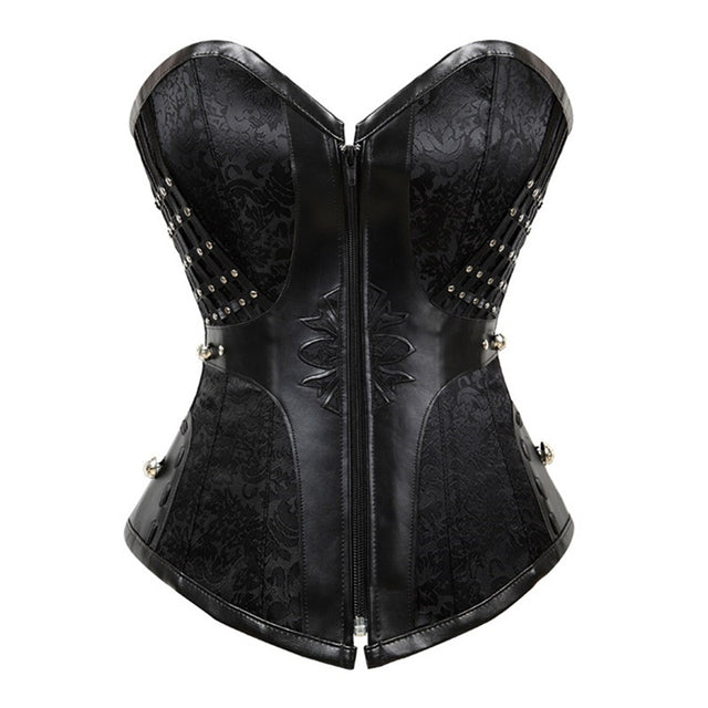 Black Pu Leather Overbust Corset and Bustiers Tops Gothic Corsets Body Shaper Lingerie Women Steampunk Retro Waist Cincher