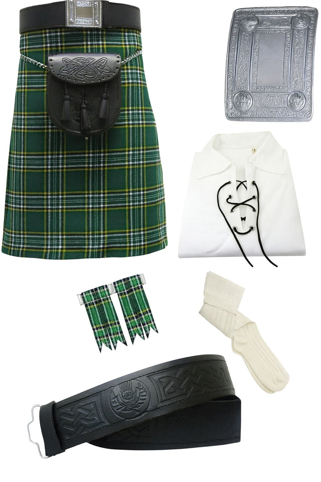 Irish Scottish Men's Highland Kilt Outfit Sporran Jacobite Shirt Flashes Belt Sock