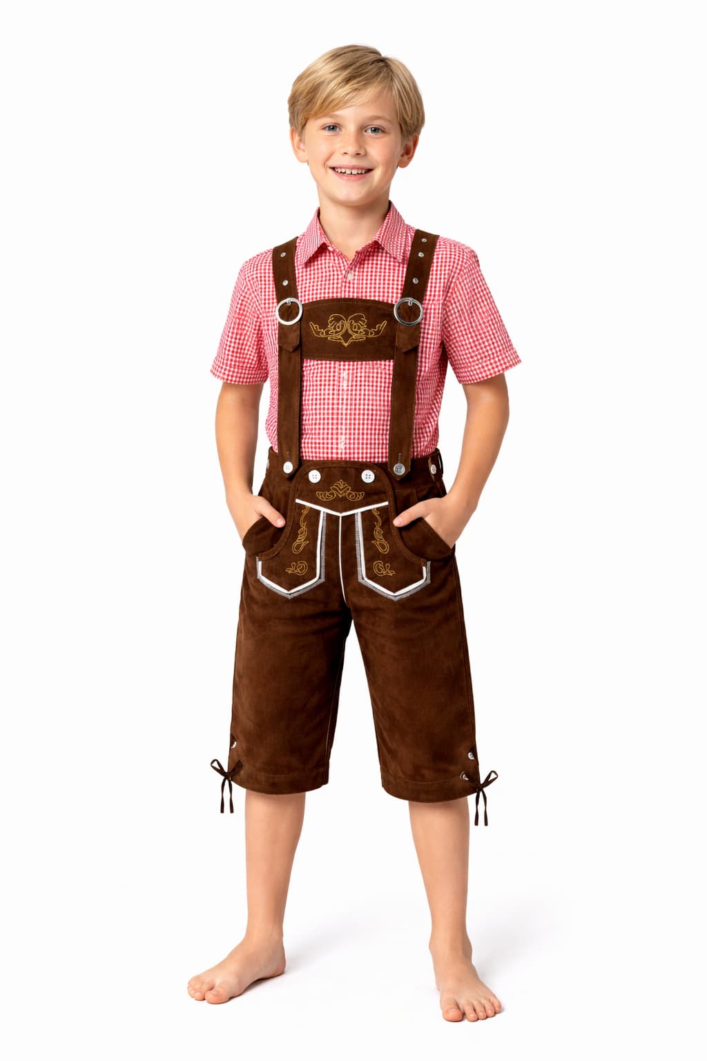 Kids Lederhosen Outfit Bavarian Oktoberfest Costume for Boys & Girls, German Traditional Suspenders Shorts