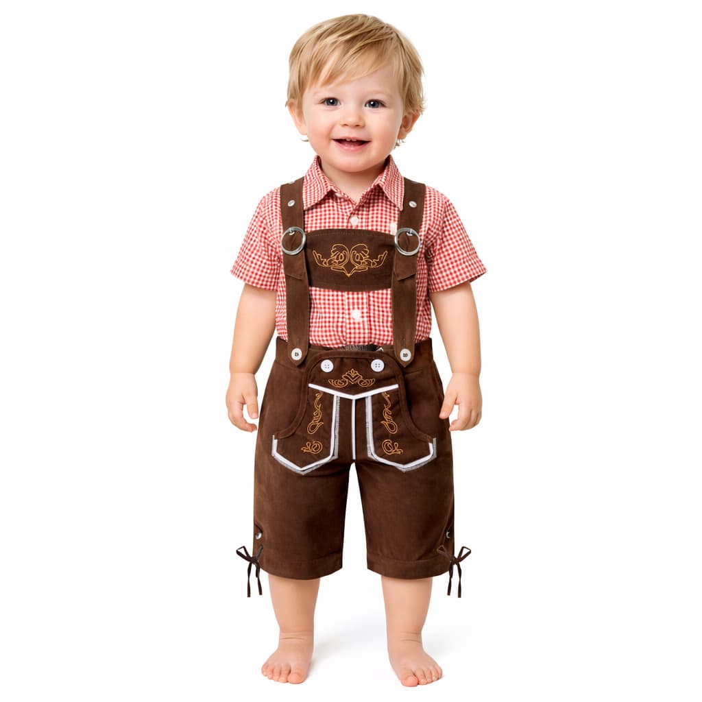Kids Lederhosen Outfit Bavarian Oktoberfest Costume for Boys & Girls, German Traditional Suspenders Shorts