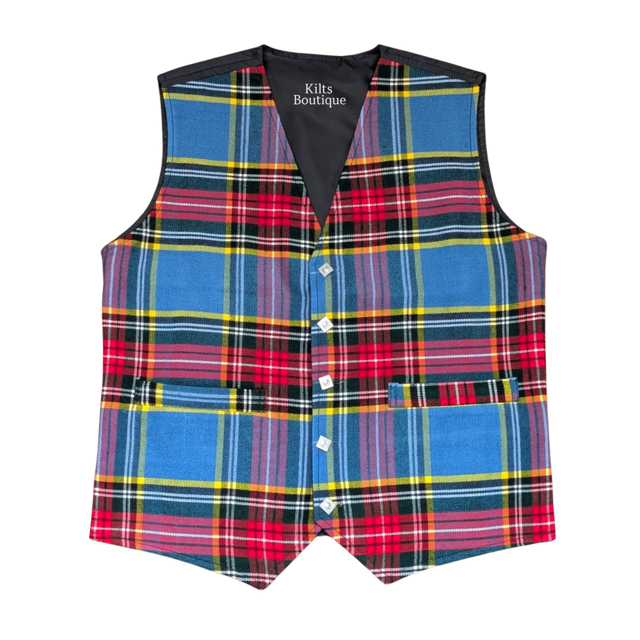Plaid vest with visible brand name on a white background