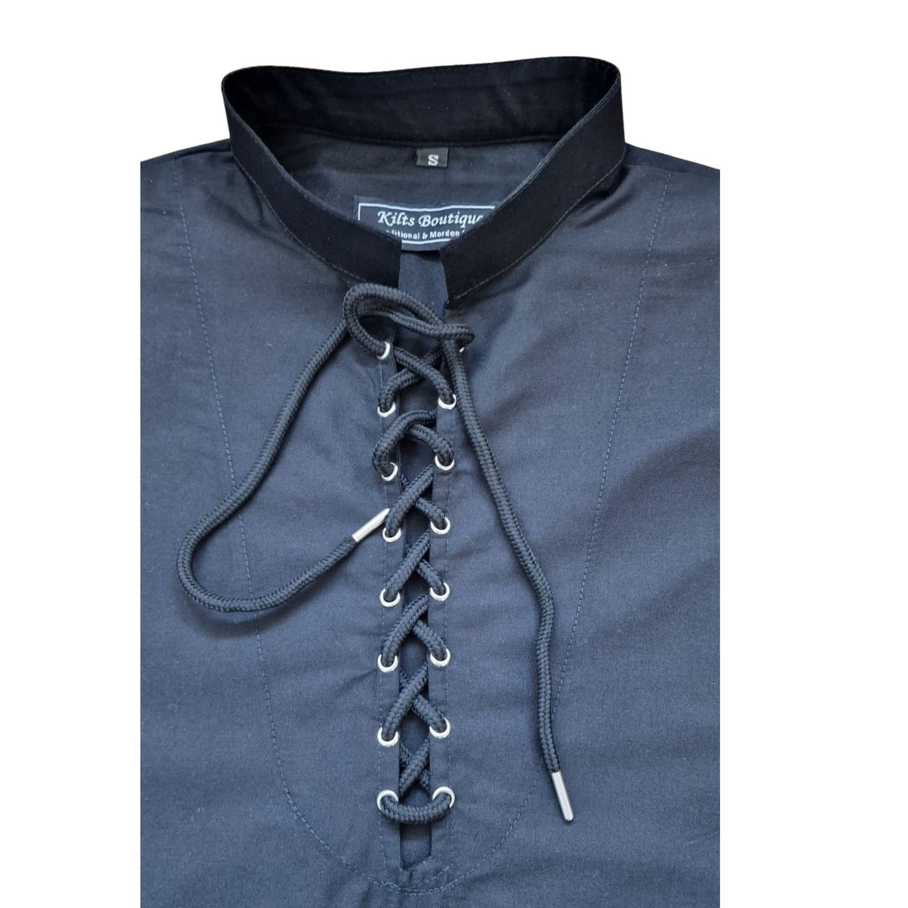 Black Cotton-Blend Medieval Pirate Vest Shirt – Men’s Vintage Sleeveless Lace-Up Neck Blouse Top