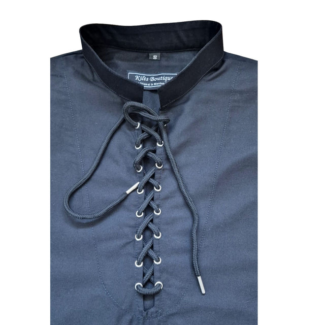 Black Cotton-Blend Medieval Pirate Vest Shirt – Men’s Vintage Sleeveless Lace-Up Neck Blouse Top