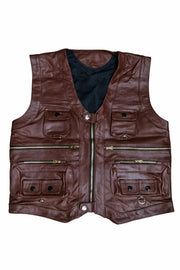 Men’s Slim Fit Genuine Cowhide Leather Vest – Multi Pocket Real Leather Waistcoat