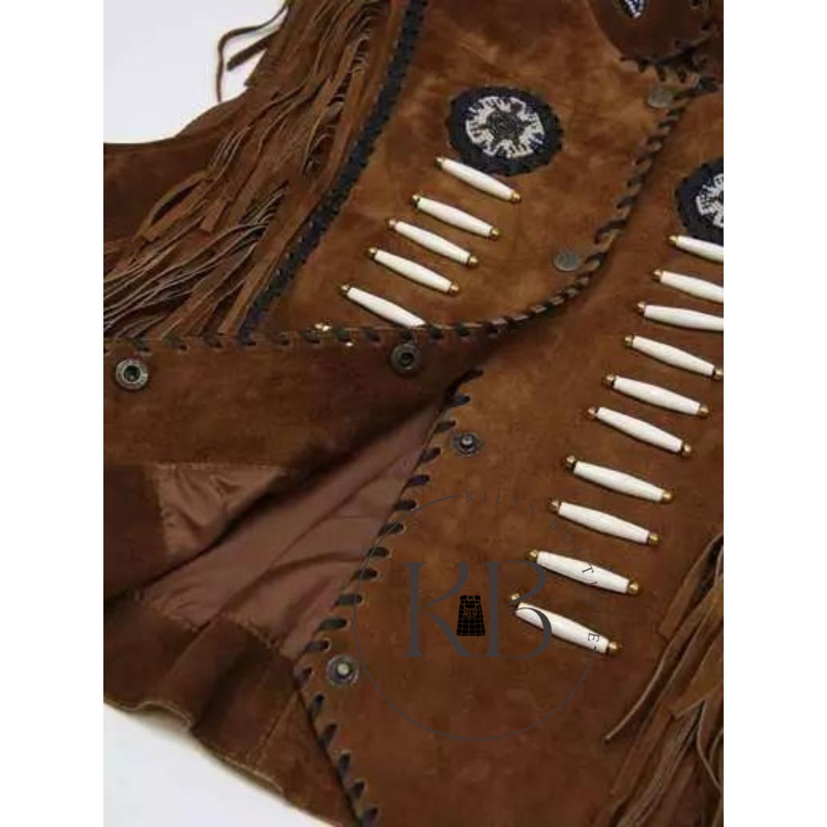 Men's Western Black Suede Leather Cowboy Vest with Native American Beaded Design & Fringe Trim