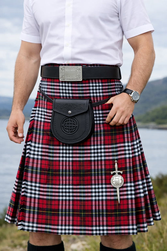 Morton Tartan Traditional 8 Yard Kilt Set with Sporran, Leather Belt, Buckle and Kilt Pin