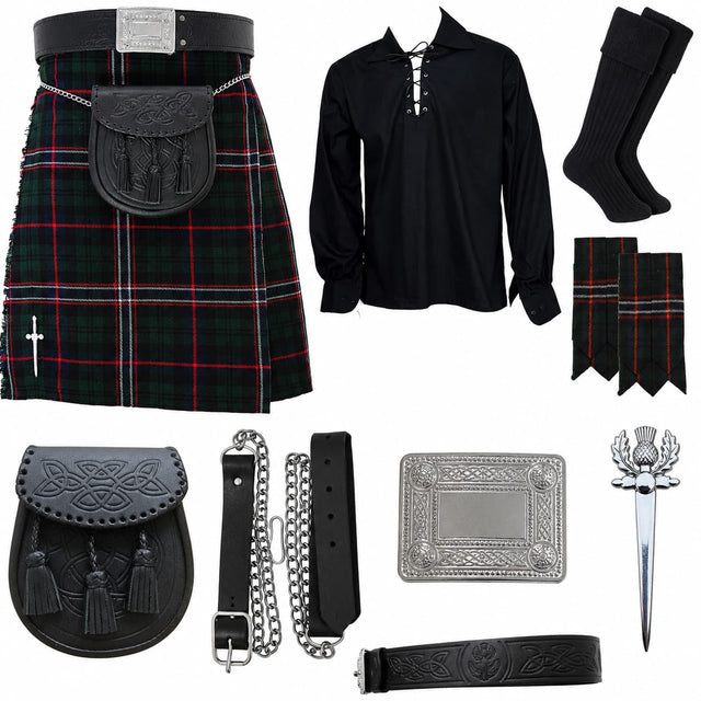 National Scottish Tartan  Traditional Highland Dress Tartan Kilt Outfit – 9 Pieces
