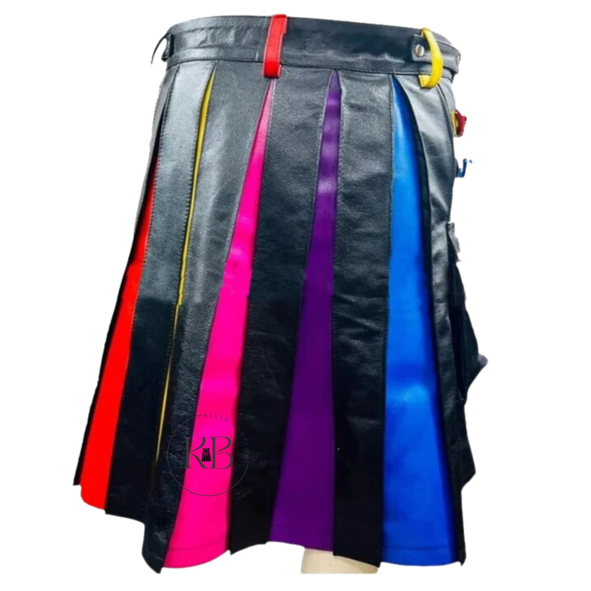 Unisex Pu Leather Rainbow Gladiator Kilt with Side Pocket