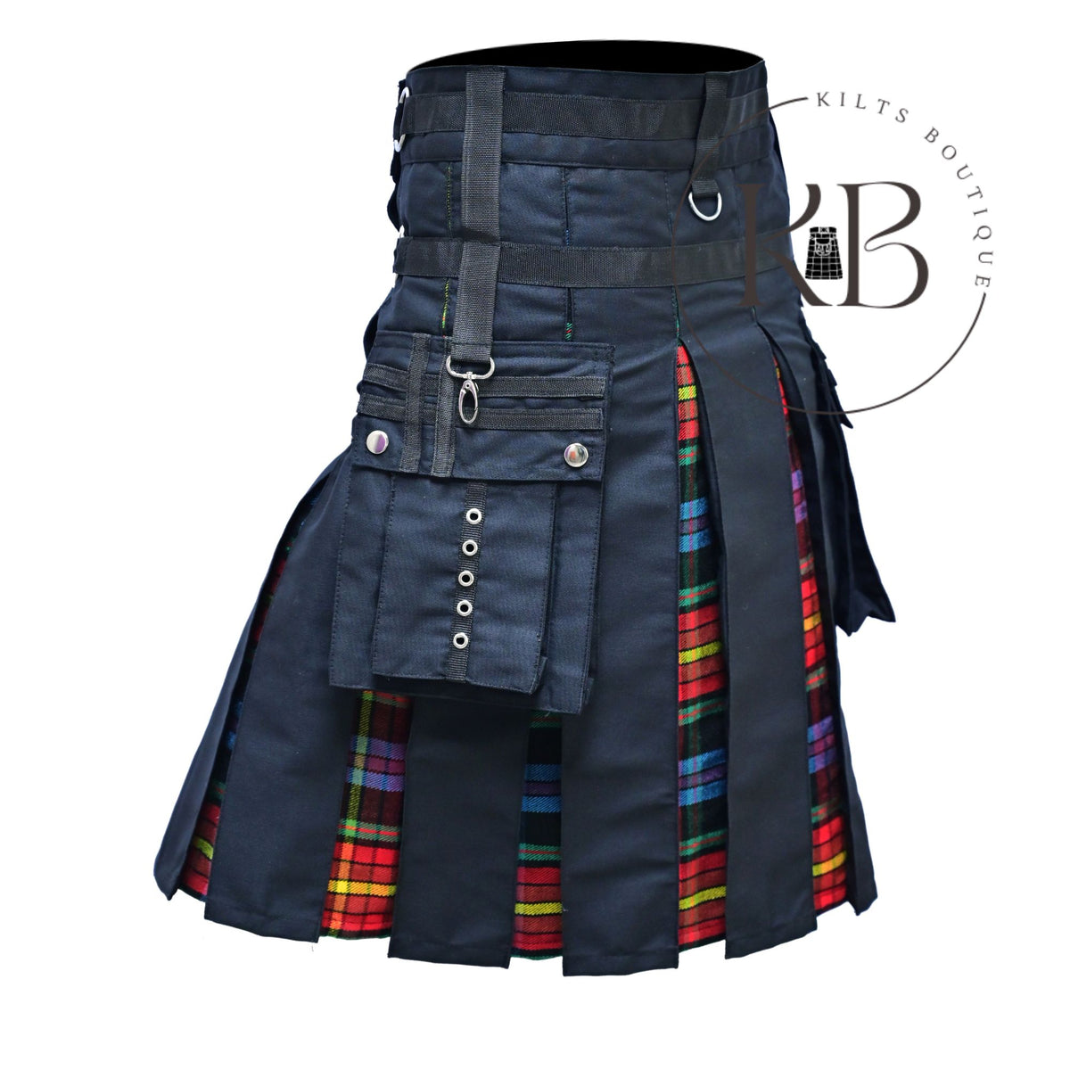 Black LGBT Tartan Utility Hybrid Kilt Pride Kilt Nylon Straps LGBT Black Cotton Kilt