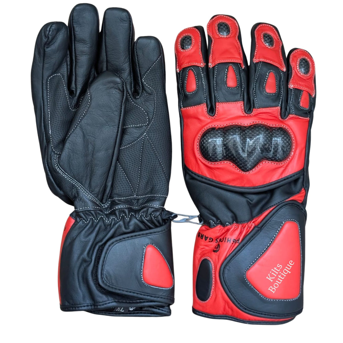 Red Thermal Waterproof Motorcycle Gloves – Carbon Fiber Knuckle Protection & Thermal Lining