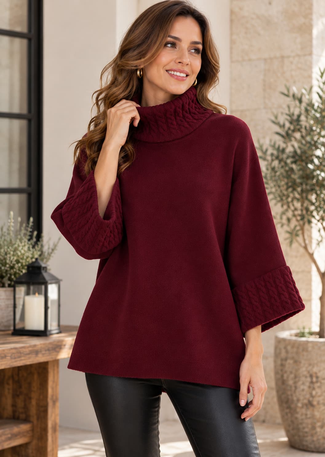 Cable Knit Roll Neck Poncho Jumper