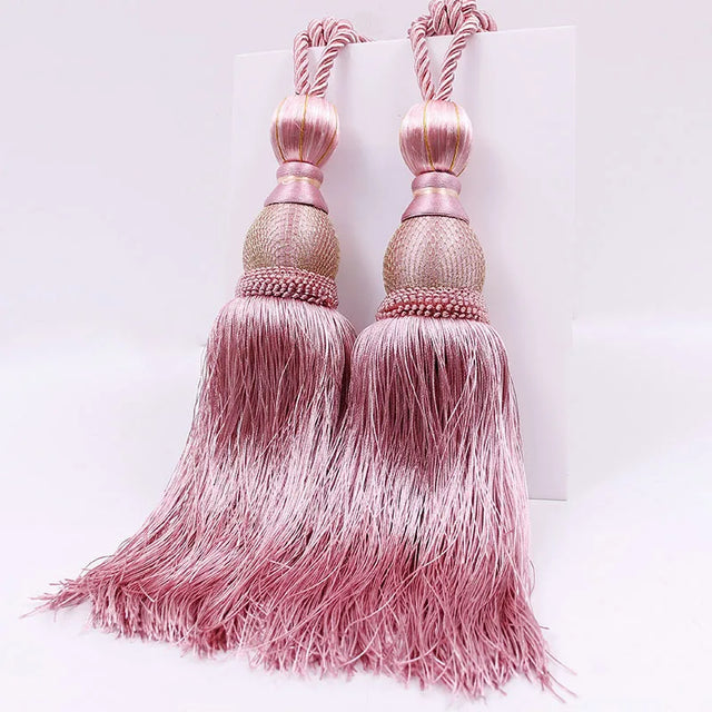 Pair of Large Luxury Curtain Tassels – Decorative Polyester Silk Gold Tiebacks with Tennis-Style Hanging Ear Design for Home & Living Room Drapes