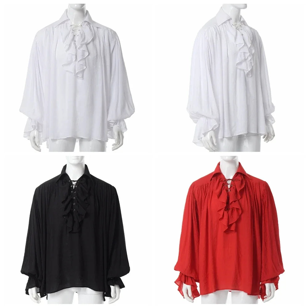 Men’s Ruffled Pirate Shirt – Gothic Renaissance Lace-Up Poet Blouse for Cosplay & Festivals