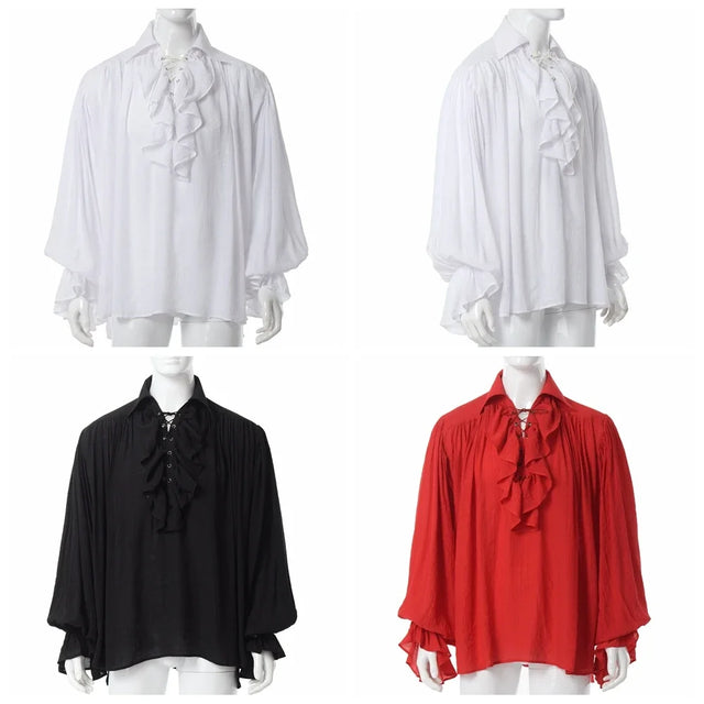Men’s Ruffled Pirate Shirt – Gothic Renaissance Lace-Up Poet Blouse for Cosplay & Festivals
