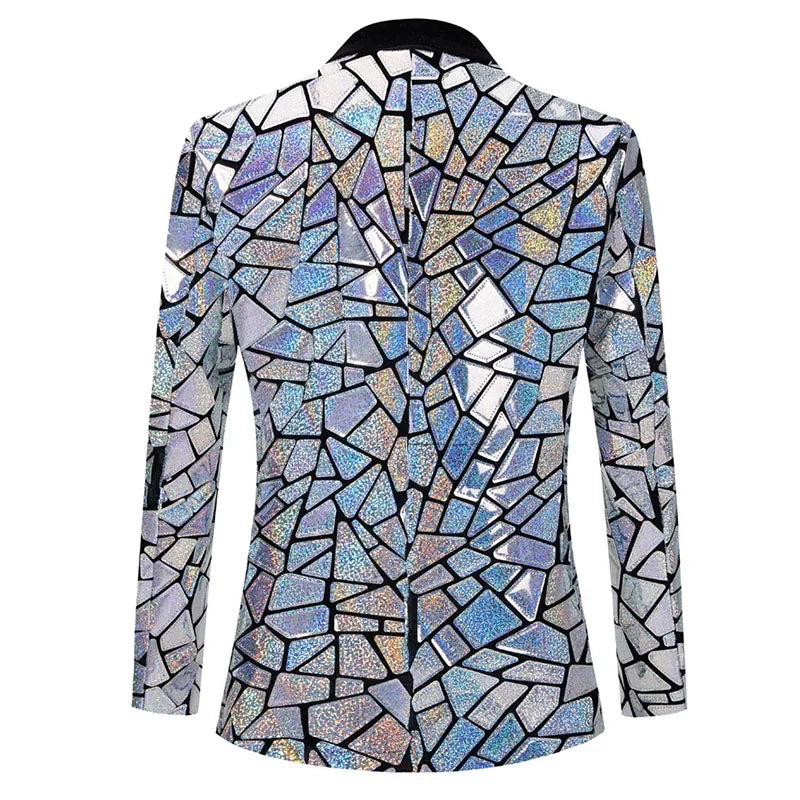 Luxury Men’s Laser Sequin Tuxedo Blazer – One Button Shawl Lapel Dress Suit Jacket for Weddings, Proms, Parties & Formal Events